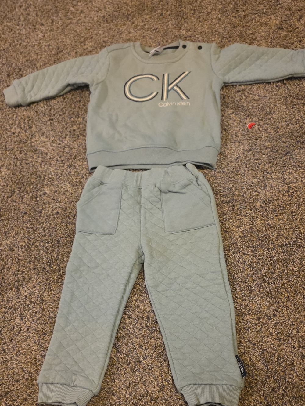 Calvin Klein Quilted Sage Green Kids Sweatshirt & Joggers